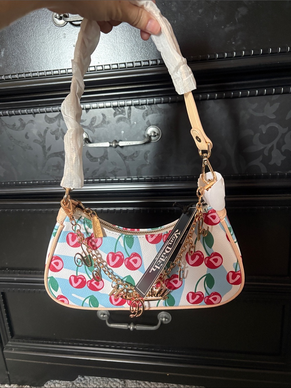 Von Dutch White Mini Shoulder Bag with Pink Cherry Print and Gold Hardware - Picture 11 of 11